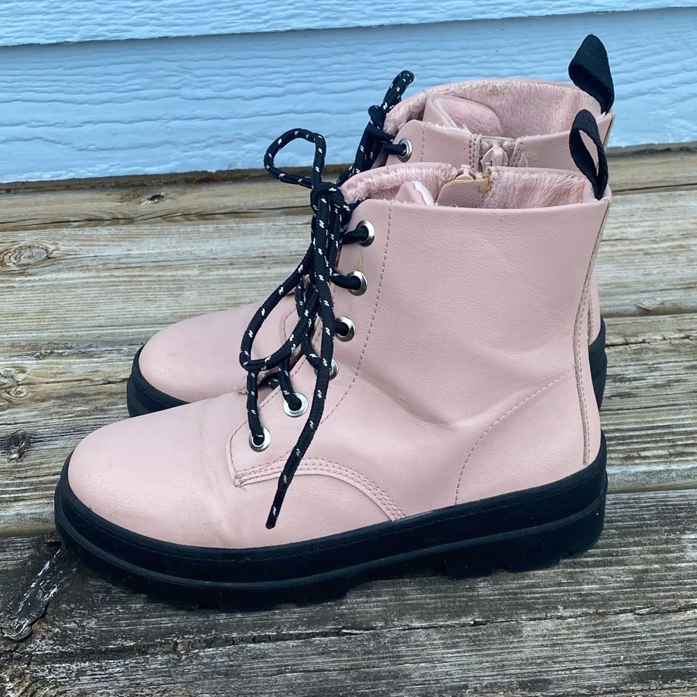 H&M Pale Pink Lace-Up Ankle Combat Boots